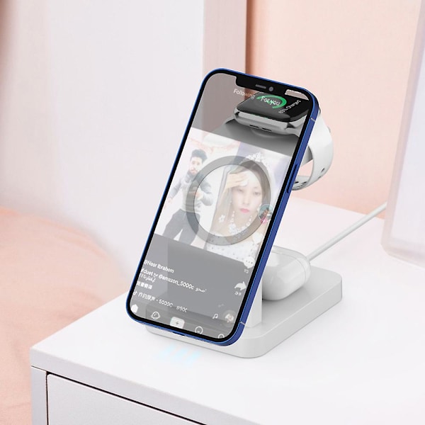 Magneettinen langaton laturi iPhone 13/12:lle, 3-in-1 langaton latausasema yhteensopiva iPhone 13/12 Pro Max Minin kanssa - Valkoinen