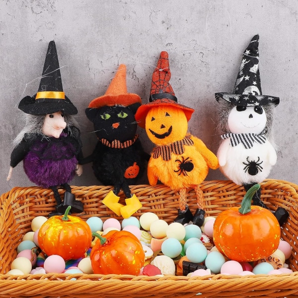 4 stk Halloween-dekorasjoner, spøkelsesdukke-ornament hengende anheng, gresskar, spøkelser, edderkopper, fugleskremsel-hekseselementer for utendørs festivaldekor-del
