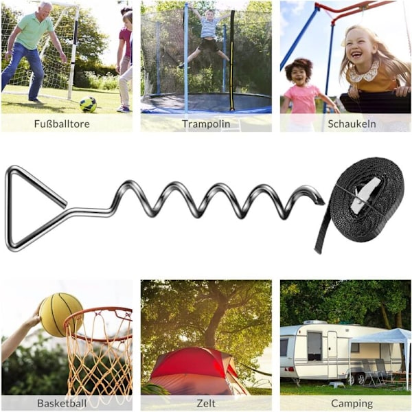 Spiralankare Spännband Kit Ankarhållfasthet 900kg rostfritt stål Fästen för trampolinsäkerhet grå