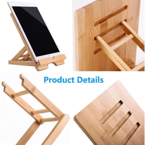 Bambus nettbrett og mobiltelefonholder for skrivebord, for iPhone, iPad
