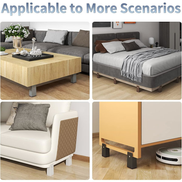 10 cm sengerejser, justerbar skruetvinge, 4 stk. møbelforhøjere, heavy duty, 4 stk. sofa-bord-stolforhøjere, passer til møbelben med en bredde på 0-1,5\"