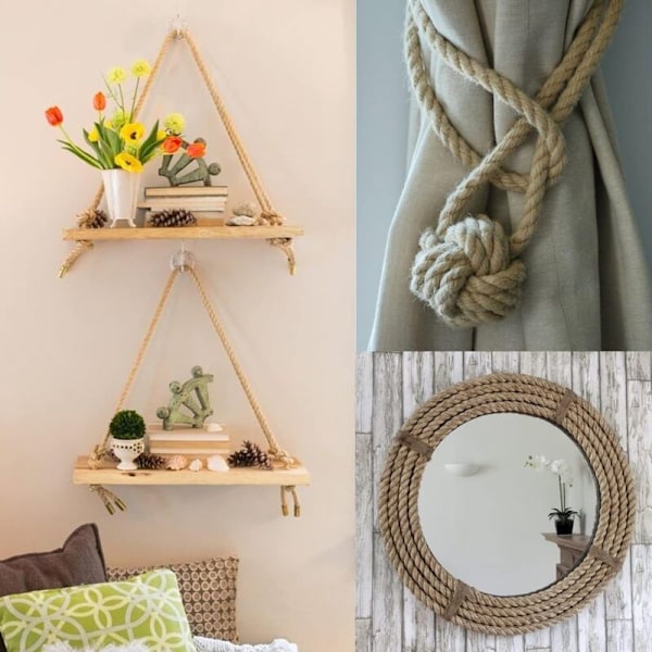 Figur jute reb hamp 16mm tyk, 10 meter lang, til DIY, møbeldekoration, emballage, havearbejde, kradsetræ