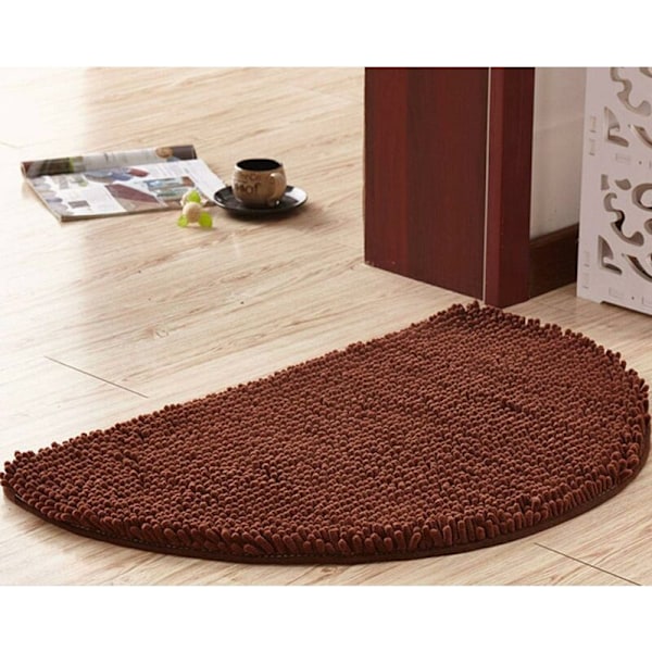 Halvcirkelformad badrumsmatta, mjuk absorberande chenille fluffig badkarsmatta halkfri mattor halv månbadmatta för badkar maskintvättbar -Brun-40 * 60