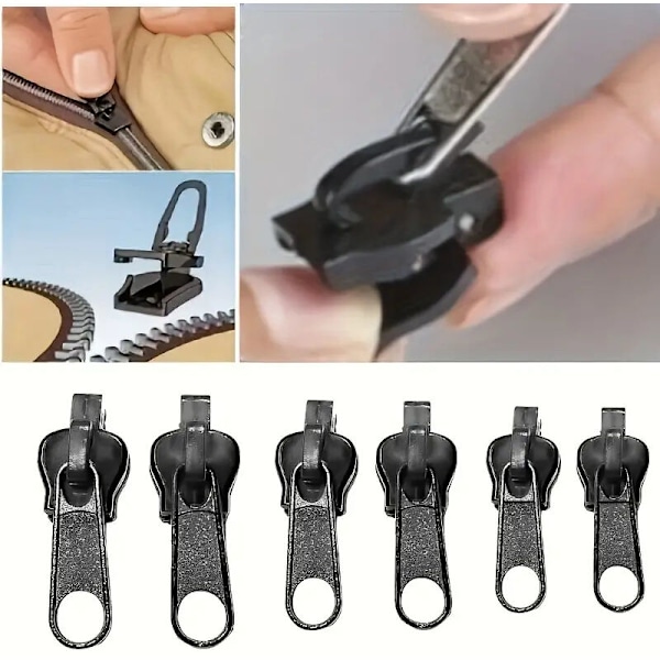 Dragkedja, 6 Delar Clip-on Dragkedja Slider Dragkedja Reparationskit Dragkedja Slider för Jackor, Kappor, Resväskor