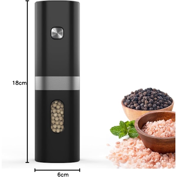 Elektrisk peppar- och saltkvarn - Batteridriven, justerbar grovlek, enhandsmanövrering (1-pack)