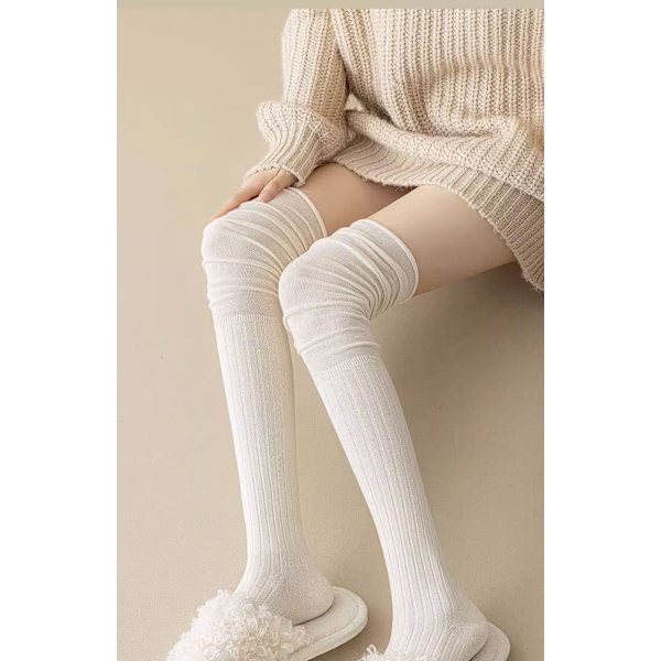 1 par ensfarvede patchwork fleece knæstrømper til kvinder, efterår og vinter over-the-knee støvlevarmere