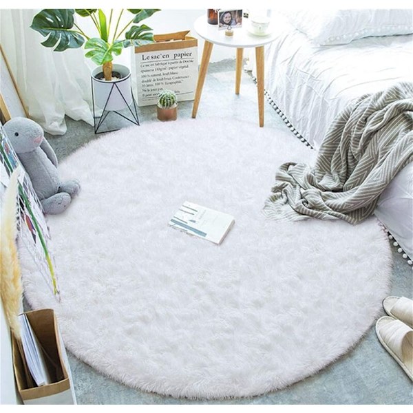 Rund Matta, Lång Lugg, 120cm X 120cm, Modern, för Vardagsrum, Sovrum, Matsal eller Barnrum, Bekväm Shaggy Golvmatta Anti-Slip Matta,