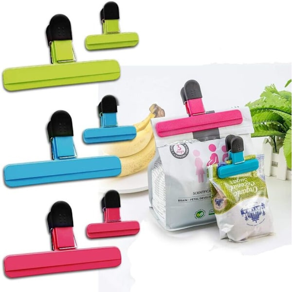 6 stycken clips för chips, stora äppelformade clips, matclips, plast, robusta, lufttäta, olika färger, för kaffe, potatis och bröd