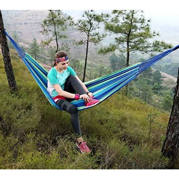 Enkel/Dubbel Utomhus Trädgård Camping Hängmatta, 1/2 Person Hängmatta Bomull Mjuk Gunga Sova Bärbar med Bärväska för Uteplats Gård Trädgård Bakgård
