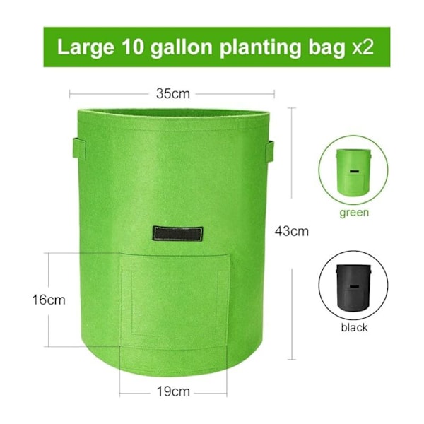 Kartoffeldyrkningsposer, 2 pakker 40L/10 gallon grøntsagsposer, ikke-vævede dyrkningsposer med vindue, havegrøntsagsposer