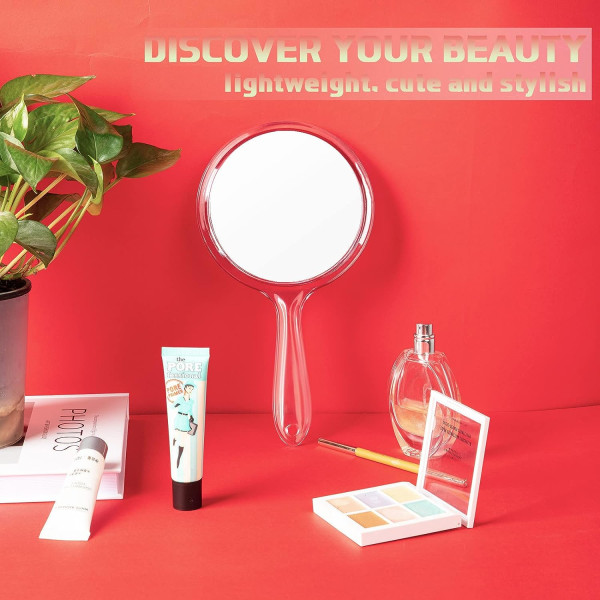 Bærbar spejl Dobbeltsidet håndholdt spejl 1X/3X forstørrelsesspejl med håndtag Rund form Makeupspejl Multifunktionsspejl til kvinder Daglig makeup
