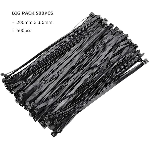 500 stk. 200mm x 3,6mm sorte Beeway 8 tommer Premium strips, stærke nylon strips
