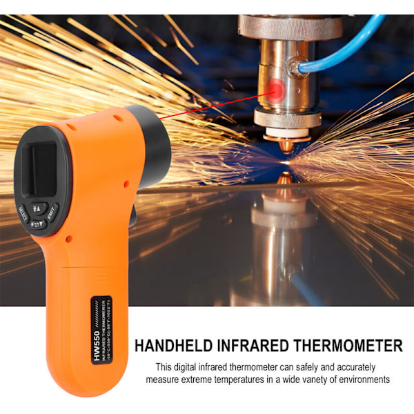 Bærbar kontaktfri termometer infrarød numerisk pyrometer akvarium LCD lasertermometer udendørs termometer industriel -50 ℃ - 550 ℃, orange