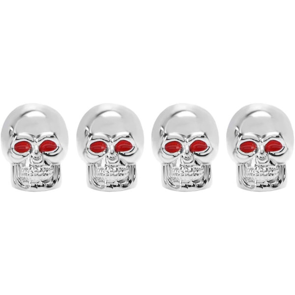 4 kpl (Skull Silver) Chrome Skull Valve Caps Rengasventtiilit Auton lisävarusteet Yleismaailmalliset venttiilihatut autoon, maasturiin, kuorma-autoon, moottoripyörään, polkupyörään