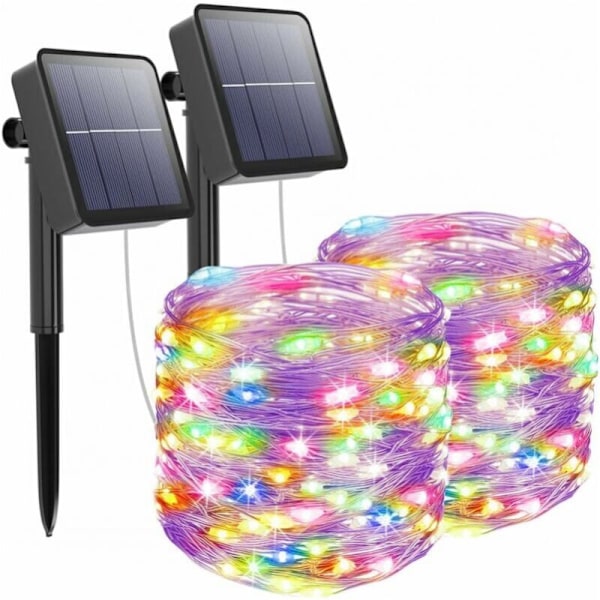[Parti om 2] Utomhus solcellsslinga, 12 m 100 LED Vattentät solcellsslinga 8 Dekorativa lampor för trädgård, uteplats, innergård, jul, flerfärgad