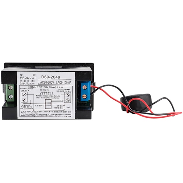 Digitalt voltmeter AC 80-300 V, ampèremeter, LCD farveskærm, multimeter, spænding, strøm, effekt, frekvensmonitor, med strømtransformator CT 100