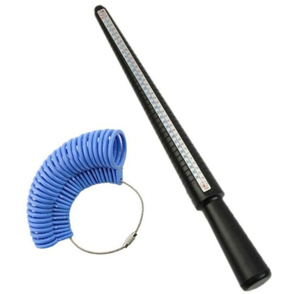 Fire-funktions plastikstav, måleværktøj til ringstørrelse (HKUS plastikpind + blå plastik skønhedscirkel)
