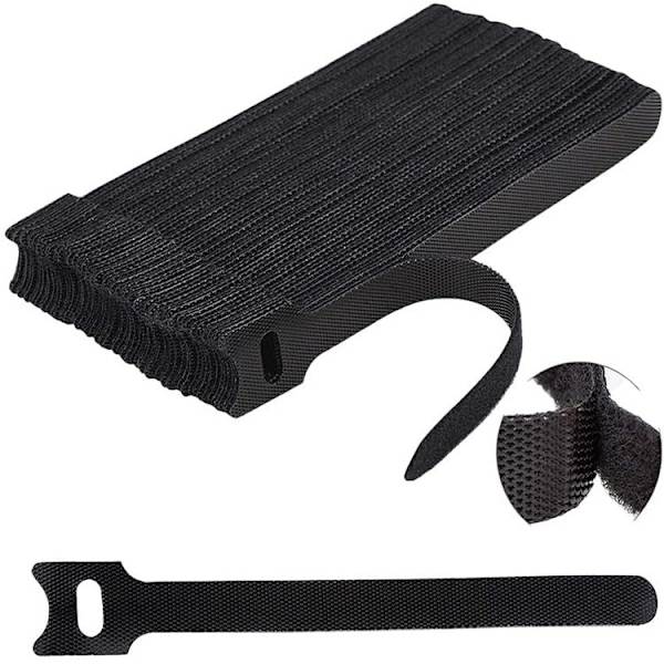 100 stk borrelås kabelbindere, lednings- og kabeloppbevaring, faste selvklebende stropper, gjenbrukbare (svart 12*100mm)