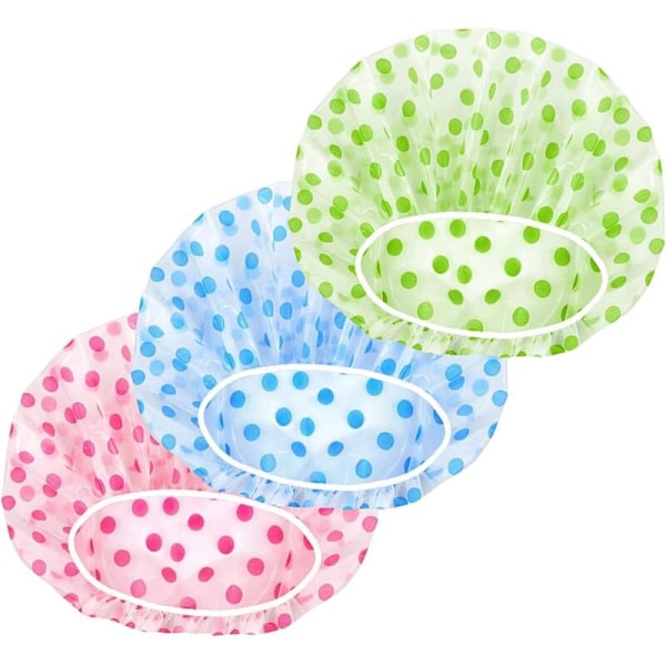 Dusjhette Elastisk Badehette Gjenbrukbar hatt med strikk for kvinner jenter dusj spa stue (3 stk, rosa blå grønn)