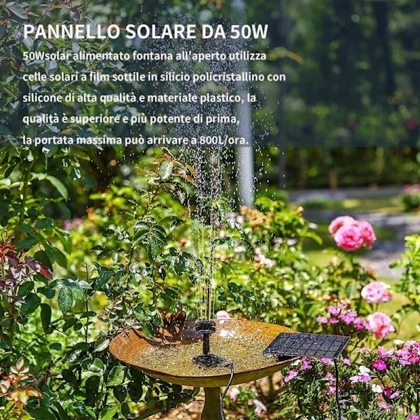 Aurinkovesipumppusarja, 800 l/h aurinkovoimalla toimiva upotettava pumppu 50 W 12 V aurinkopaneelilla, ihanteellinen pieneen lammikkoon, uima-altaaseen, akvaarioon, lintukylpyyn, hydroponiikkaan