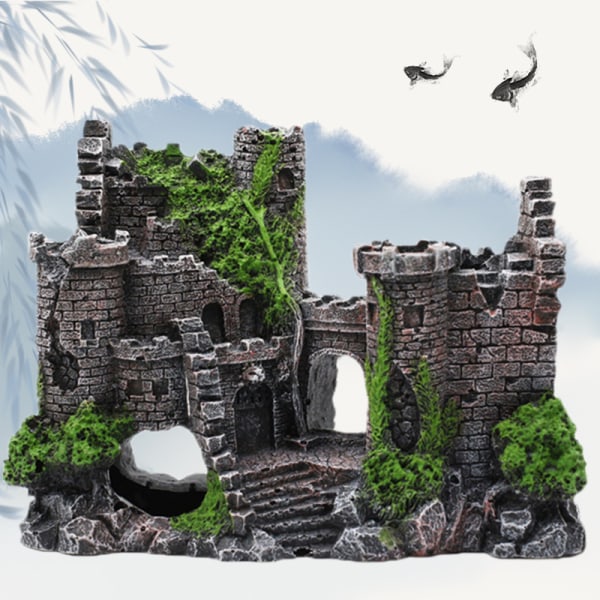 Harpiksakvarium Ornament - Slottformet Fiskegjemmested - Realistiske Detaljer - Akvarietilbehør