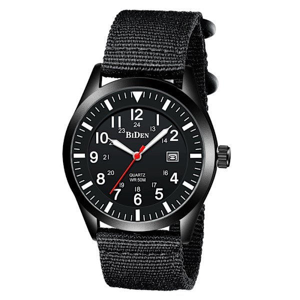 Herrklockor Militärklockor för män Analog kvartsklocka Militärklocka för män Vattentäta armbandsklockor Datum（Svart skal Svart urtavla Svart nylonrem）