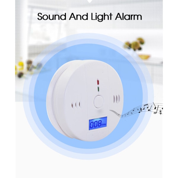 2x Kolmonoxid CO Gasdetektor Alarmvarning, CO Alarmdetektor med Digital Display, för 85db Högt Alarm i Hemmet, Kontoret (Batteri Ingår Ej)