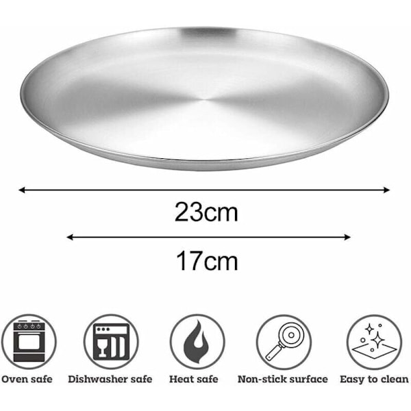Pizzafade i rustfrit stål (23 cm Sølv), Rund pizza diameter, robust og lugtfri tallerken