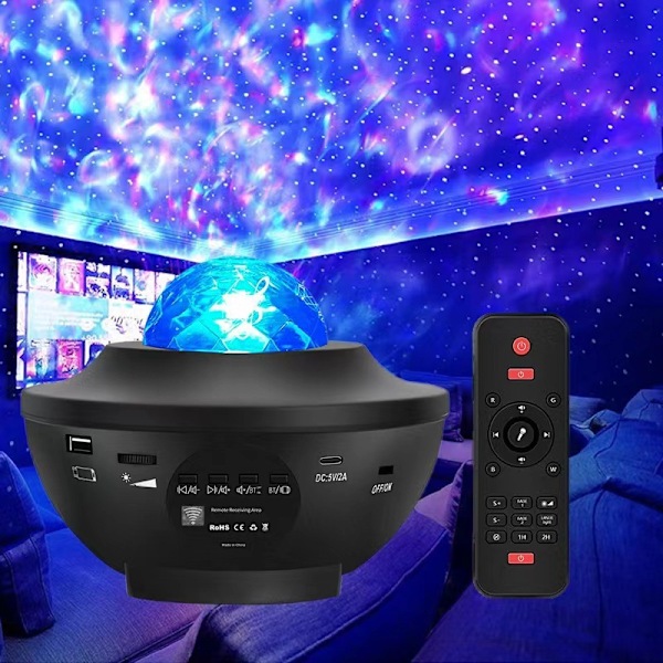 Stjerneprojektor Galaxy LED-lys med indbygget højttaler sort