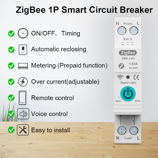 WiFi DIN-skena Smart Energimätare 1P 63a Corner Crossfier WiFi Intelligent WiFi Multiple WiFi Domestic Circuitor, strömbrytare ansluten via Tuya-appen