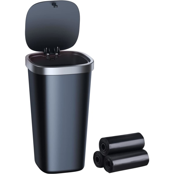 Car Trash Can with Lid, Cup Holder Trash Can for Car With 3 Rolls of Bags, Waterproof Small Car Garbage Can for Cars Home Office Bedrooms - Black Squ