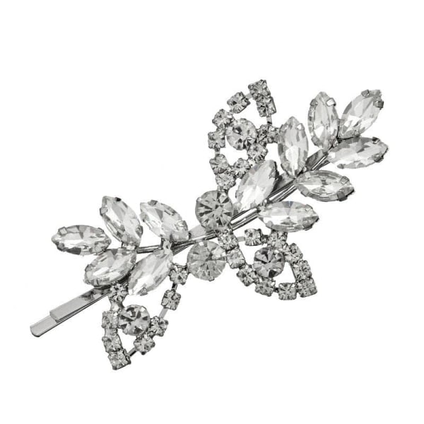 1 st bröllopsblommig barrette huvudbonad, mångsidiga håraccessoarer strass bladkantklämma, silver