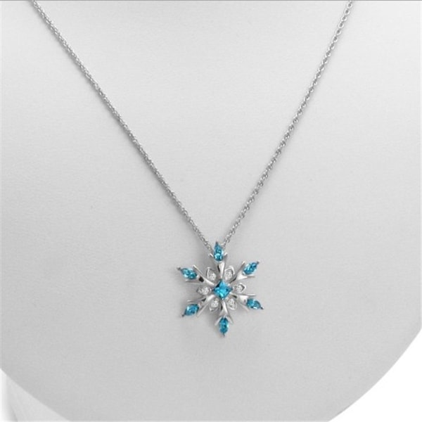 Blå kristall snöflinga, 925 sterling silver hänge för kvinnor eller