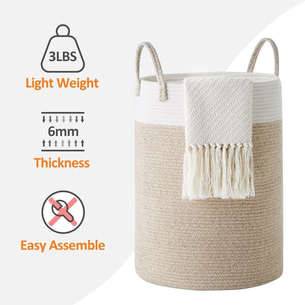 Tvätthållare Tvättkorg Förvaringskorg Smutskläderkorg Bomullsrep 40cm(D) x50cm(H) Brun