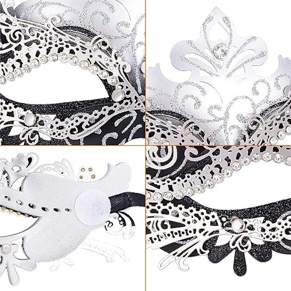 Venetiansk maske (svart sølv), for maskeradeball og kostyme, for kvinner