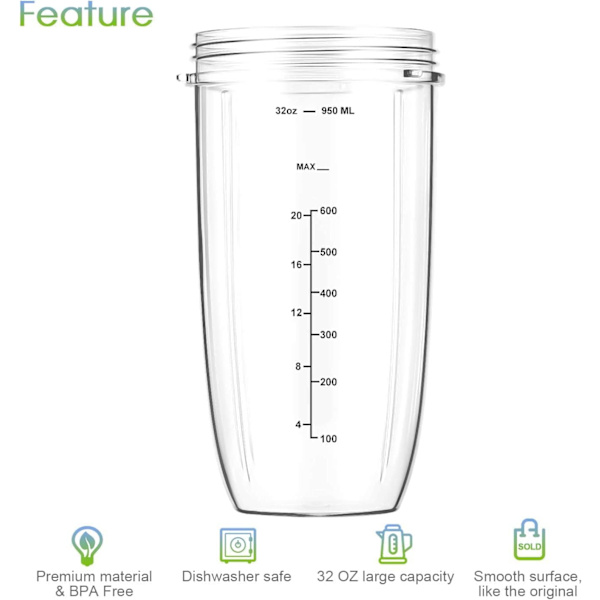 7 deler nutribullet blenderkopper  bladutskiftningssett 32oz stor kopp med 1 flip-top to-go lokk og 1 lokkring  premium ekstraktorblad med kompatible