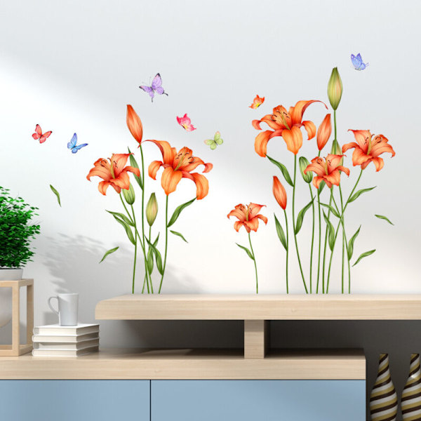 Väggdekaler Blommor Fjäril Vägg Väggblomma Väggdekal Blommor Blommor Väggdekoration För Falloors Vuxna Sovrum Bebis Barn