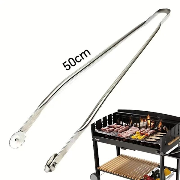 Korv-rulltång, Mattång, Grilltång i rostfritt stål, Grillkorv-tång, BBQ Anti-skållnings Rund modell - 50cm