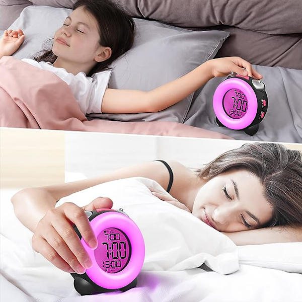 Digital väckarklocka med ringsignal (svart och rosa) med valfria dubbla alarm inställningar Snooze-funktion Nattljus sängbordsbatteridriven klocka