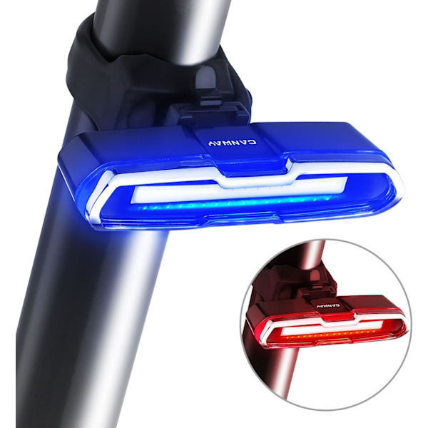 Super Lys Sykkel Baklys USB Ladbar Sykkel Baklys LED Hodelykt med 5 Lysmoduser Rødt Lys + Blått Lys