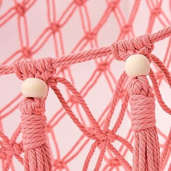 Plyschdjurshängmatta hängande (rosa) - Tassel Lace Toy Hammock med träpärlstofs - Fylld djurorganisatör, Big Horn Plyschdjur Gallerhylla Barnkammare
