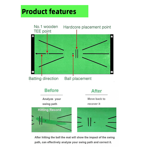 2 i 1 Golf Treningsmatte 30 X 60 cm, Treningsmatte for Slag, Chipping og Swing, Bærbar Golf Swing Matte i Hagen Din, Senter