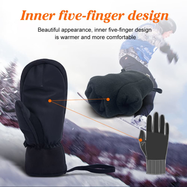 Vandtætte herre golfhandsker dame skihandsker termiske handsker touch screen handsker unisex sportshandsker med lynlåslommer (sort)