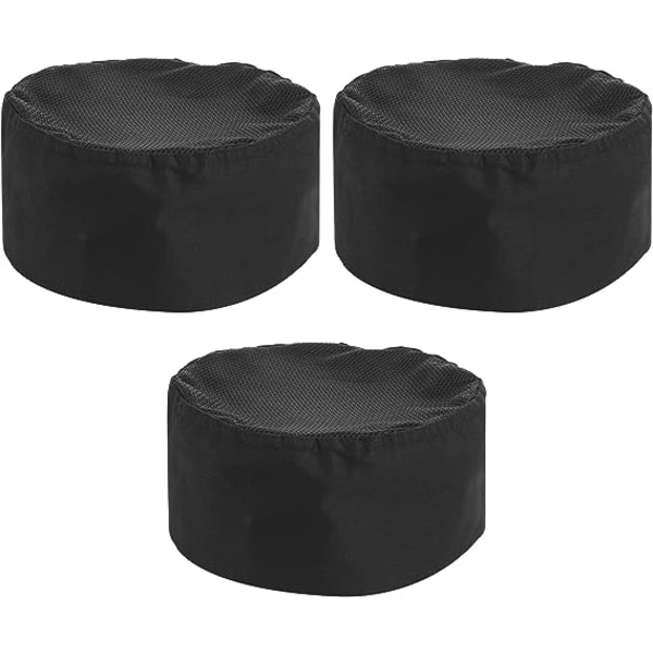 3-pack Kökshatt Toque Kockhatt med Elastiskt Band One Size Svart