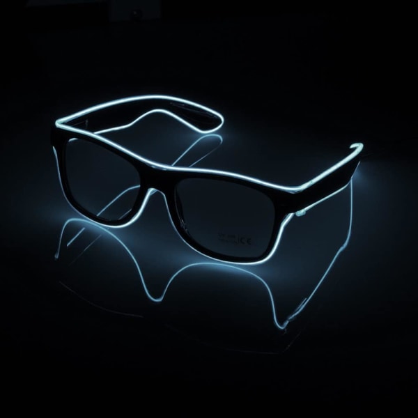 Festbriller (hvite), neonbriller, batteridrevne solbriller.