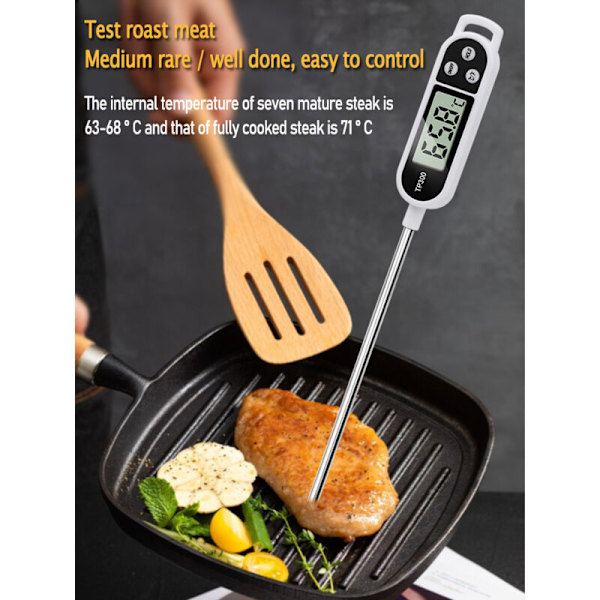 Kjøkkentermometer tilbehør, matlagingstermometer, termometerprobe, grilltermometer, 5 sekunders LCD-skjermtermometer for bakverk, BBQ, kjøtt, melk, Cu