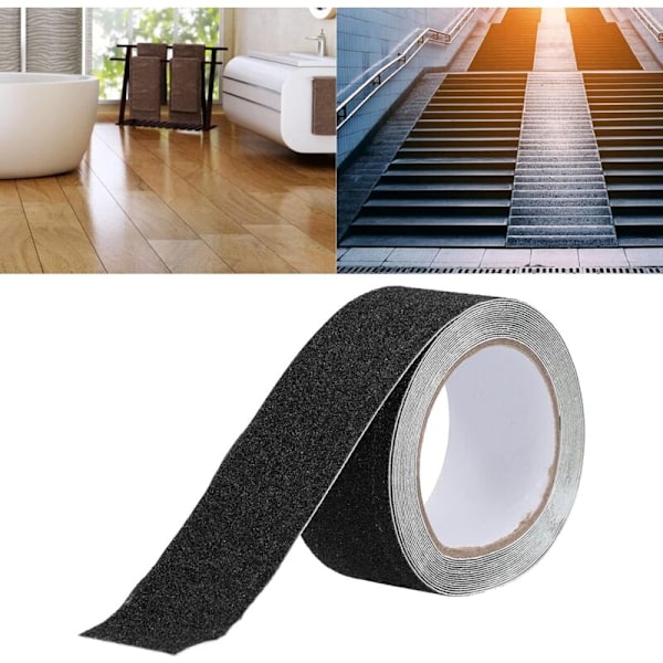 Sklisikker tape for trapper, innendørs/utendørs, svart, sklisikker, høy friksjon, abrasive striper for trapper (2,5 cm × 5 m, 2)