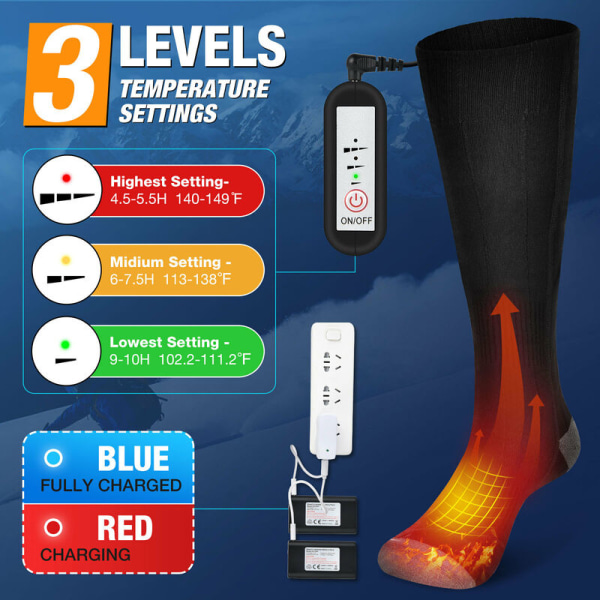 Ladattavat sähkölämmitteiset sukat, joissa on 3 säädettävää lämpötila-asetusta (L)