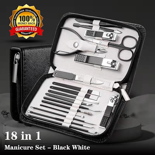 Manikyrset Nagelsax Set för Kvinnor Män 18 i 1 Professionell Rostfritt Stål Pedikyrvård Verktyg Kit Nagelsax Set Saxar Skötsel Kit Med