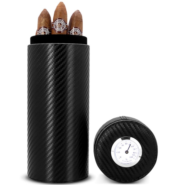 Cigar Humidor Jar, Läder Cigar Jar Bärbar för 7-10 Cigarrer (Svart)